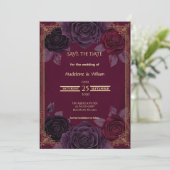 Elegante Romantische Rozen Gotische bruiloft Save The Date (Staand voorkant)