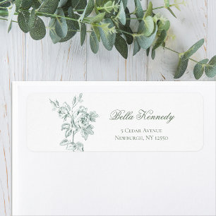 Elegante Romantische Saliegroene Roos Etiket