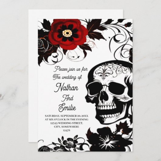 Elegante Romantische Schedel gotische bruiloft uit Kaart (Voorkant / Achterkant)