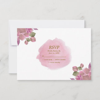 Elegante Romantische Stof Roze Bloemige Trouw RSVP Kaartje
