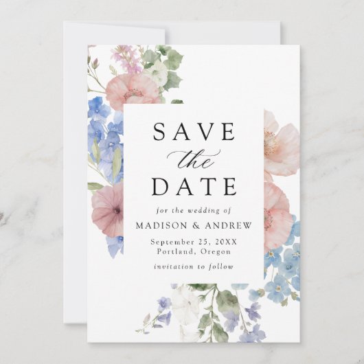 Elegante Romantische Waterverf Bloemen QR Code Huw Save The Date (Voorkant)