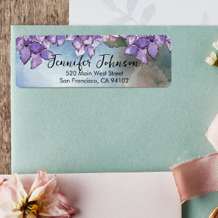 Elegante Romantische Waterverf Paarse Hortensia Fr Etiket
