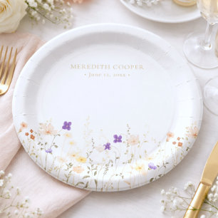 Elegante romantische wilde bloemen bruidsdouche papieren bordje