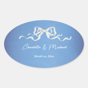 Elegante Romantische Witte Lint Huwelijk Ovale Sticker