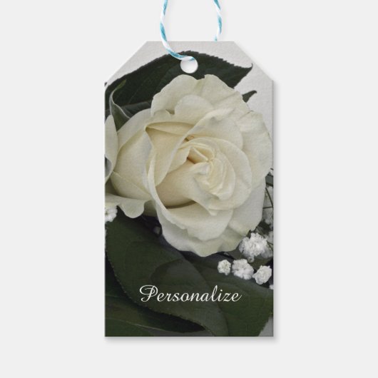 Elegante & Romantische Witte Roos Gepersonaliseerd Cadeaulabel (Voorkant)