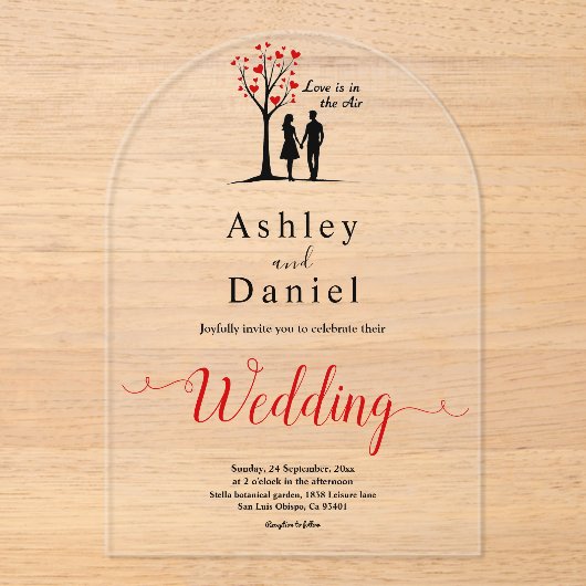 Elegante romantische zwart-wit koppel bruiloft acryl uitnodigingen (Voorkant)