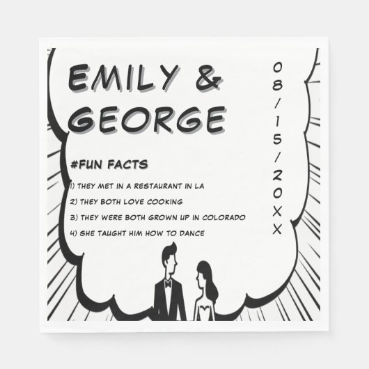 Elegante romantische zwart-wit stripboek bruiloft servet (Voorkant)