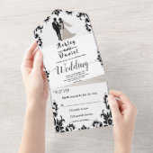 Elegante Romantische Zwarte En Witte Trouwdag All In One Uitnodiging (Afscheurbaar)