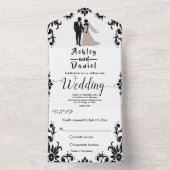 Elegante Romantische Zwarte En Witte Trouwdag All In One Uitnodiging (Binnen)
