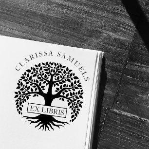 Elegante Ronde Boom Aangepaste Naam Ex Libris Rubberstempel