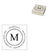 Elegante Ronde Monogram Achternaam Retouradres Rubberstempel (Gestempeld)