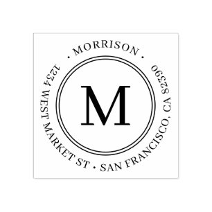 Elegante Ronde Monogram Achternaam Retouradres Rubberstempel