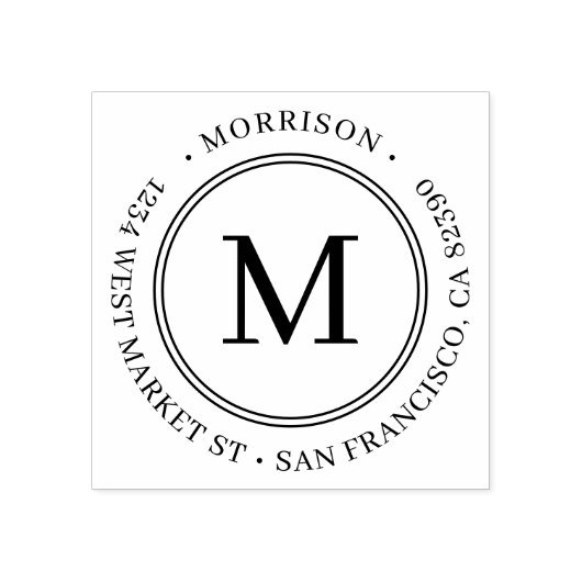 Elegante Ronde Monogram Achternaam Retouradres Rubberstempel (Afrduk)