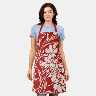 Elegante Rood Abstract Bloem Illustratie Patroon Schort