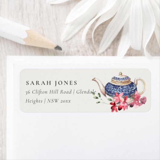 Elegante Rood Blauwe Theepot Bloem Thee Feest Adre Etiket (Insitu)