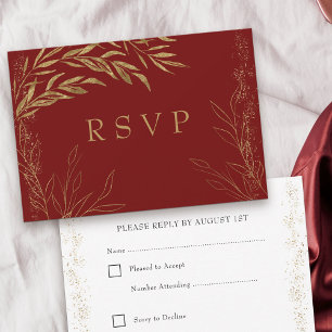 Elegante Rood en Goud Blad RSVP Kaart