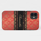 Elegante Rood en Goud Shimmer Damask Custom Name Case-Mate iPhone Case (Achterkant (horizontaal))