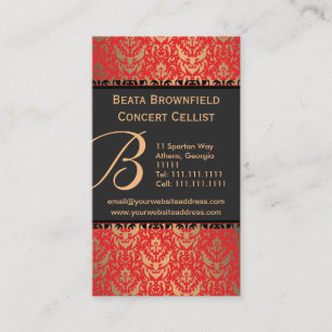 Elegante Rood en Goud Shimmer Damask Musician's Visitekaartje