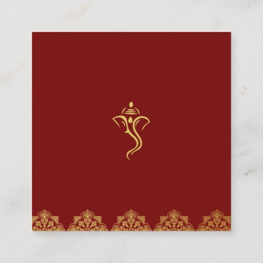 Elegante Rood & Goud Ganesha & Mehndi Wedding RSVP Informatiekaartje (Achterkant)