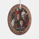 Elegante Rood Goud Glitter Kerstmis Familiefoto Glas Ornament (Voorkant Rechts)