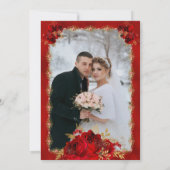 Elegante Rood Goud Rozen Bloemen Fotobruiloft Aankondiging (Achterkant)