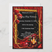 Elegante rood gouden kerstfeest uitnodiging (Voorkant)