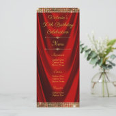 Elegante Rood Gouden Verjaardagsfeest Menu Program Kaart (Staand voorkant)