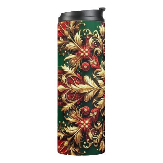 Elegante rood groen goud feestelijke plaid thermosbeker (Gedraaid links)