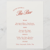 Elegante  Rood & Ivoor Wedding Bar Menu (Voorkant)