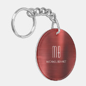 Elegante Rood Monogram Sleutelhanger (Voorkant Links)