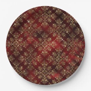 Elegante Rood & Nepgoud Vintage Kerstmis Papieren Bordje