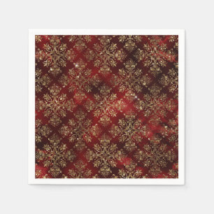 Elegante Rood & Nepgoud Vintage Kerstmis Servet