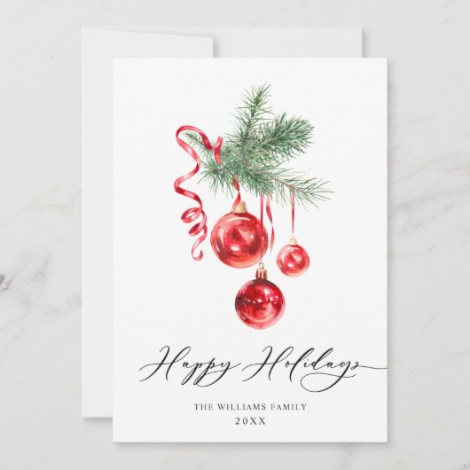 Elegante Rood Ornament Zalig Kerst Groet Feestdagenkaart (Voorkant)