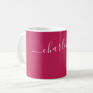Elegante rood-roze kleur moderne naam gepersonalis koffiemok