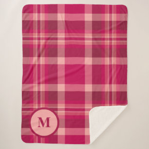 Elegante rood roze tartan patroon monogram sherpa deken