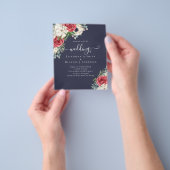 Elegante Rood Wit Blauwe Bloemige Trouwbudget Flyer (Hand)