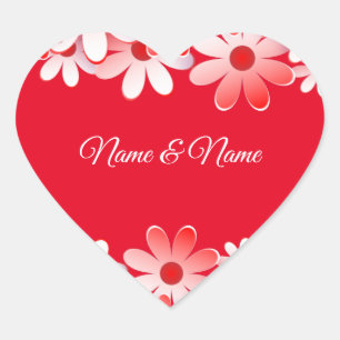 Elegante Rood Witte Bloem Naam Hart Sticker
