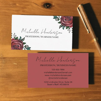 Elegante Rood & Witte Roos Illustratie Bloemist Visitekaartje