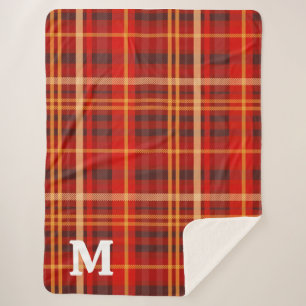 Elegante Rood Zwart Schotse ruit Monogram  Sherpa Deken