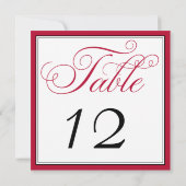 Elegante Rood Zwart & Wit Script Tafelnummerkaart Kaart (Achterkant)