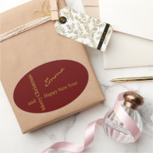 Elegante roodgouden kerst sticker op maat