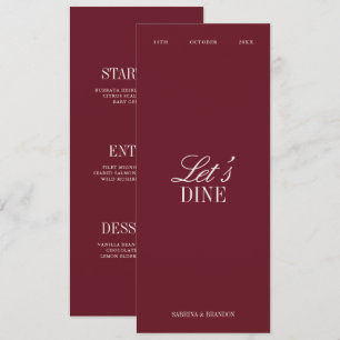 Elegante roodwijn & ivoor trouwdiner menukaart