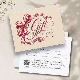 Elegante roodwijnkleurige strik QR-code cadeaubon