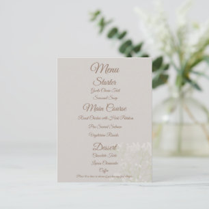 Elegante roomkleurige trouwmenu, klassiek schrift briefkaart