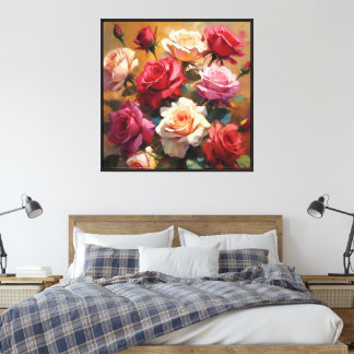 Elegante Roos Boeket Bloemige Muurkunst  Canvas Afdruk