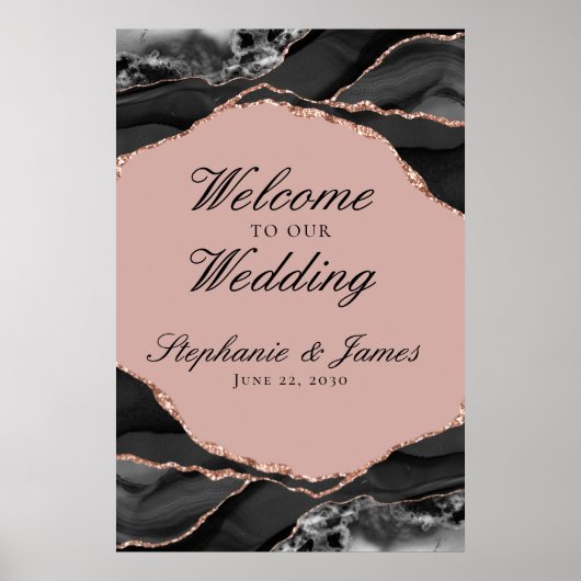 Elegante Roos Gold Folie Agaat bruiloft Welkom Poster (Voorkant)