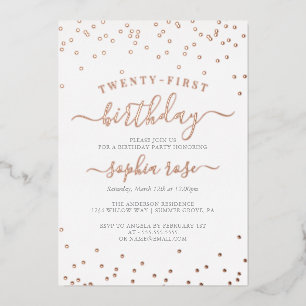 Elegante Roos Gold Folie Kalligrafie 21ste Verjaar Folie Uitnodiging