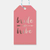 elegante roos gouden bruidribben bruiloft cadeaulabel (Achterkant)