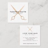 Elegante roos gouden folie schaar kapsalon vierkante visitekaartje (Voorkant / Achterkant)