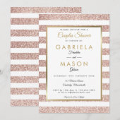 Elegante Roos Gouden Glitter Stripe Paren Douche Kaart (Voorkant / Achterkant)